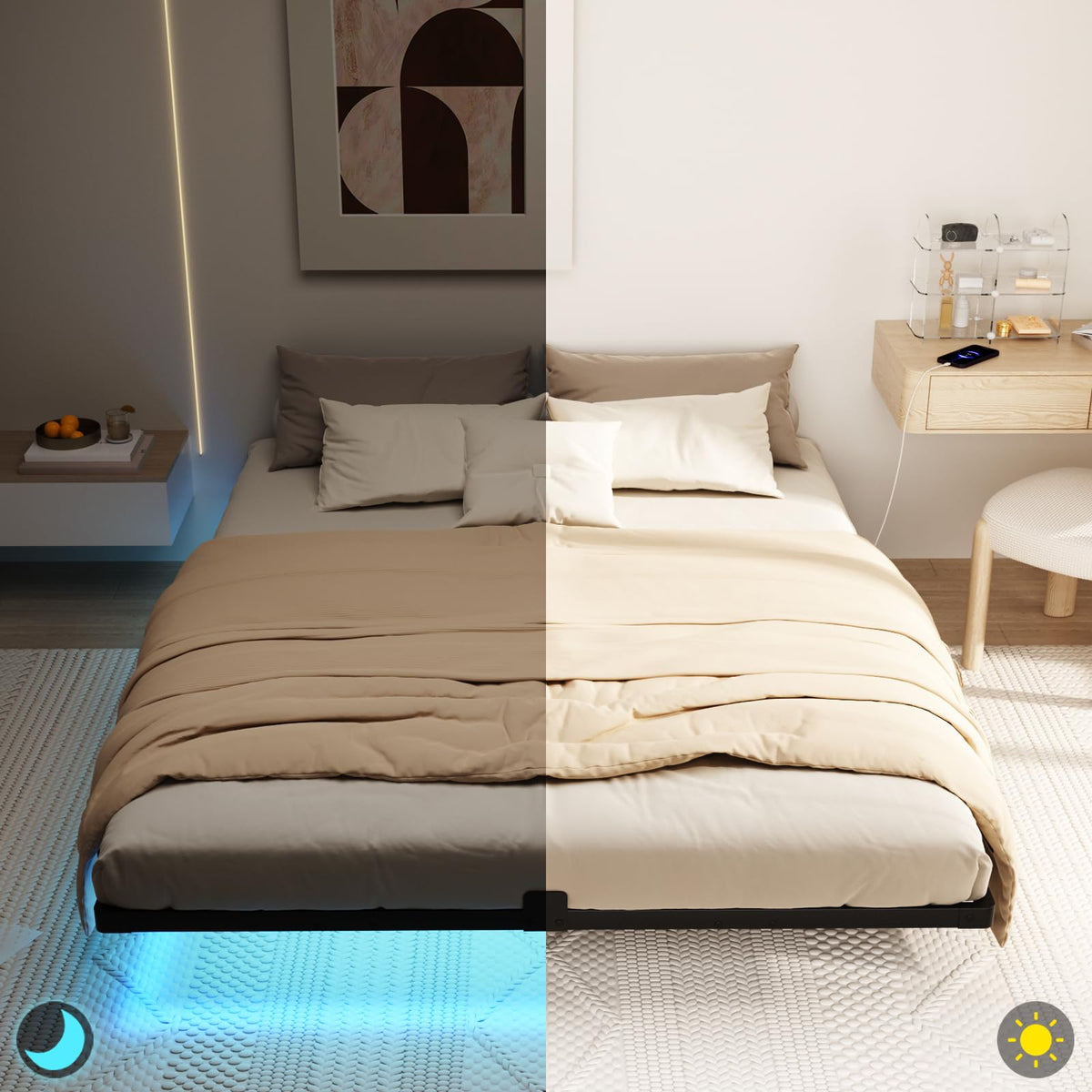 Loakekel Queen Bed Frame with USB Charging and LED Lights, HBF150BK