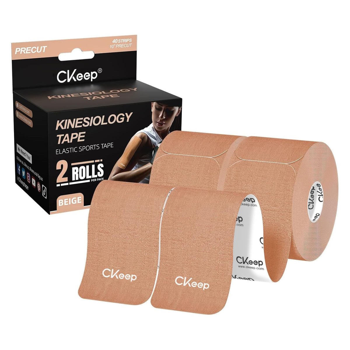 CKeep Cotton Kinesiology Tape, Beige (2 Rolls)