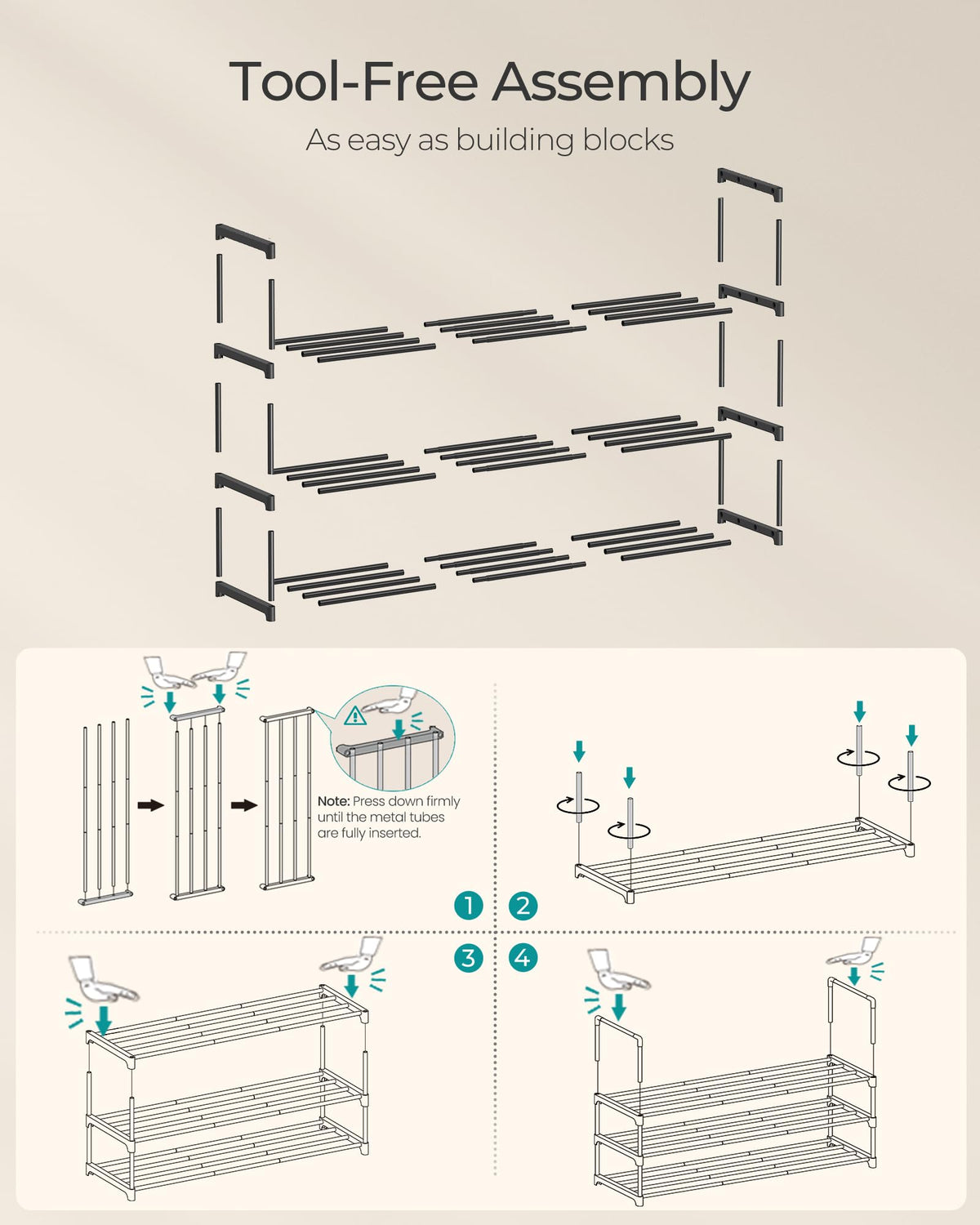SONGMICS 3-Tier Stackable Shoe Rack, Black ULSA303B02