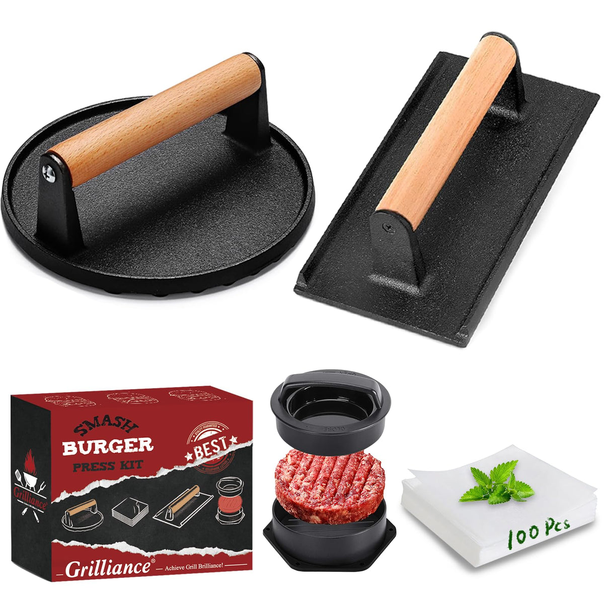 Grilliance Smash Burger Press Kit, 5 Pieces