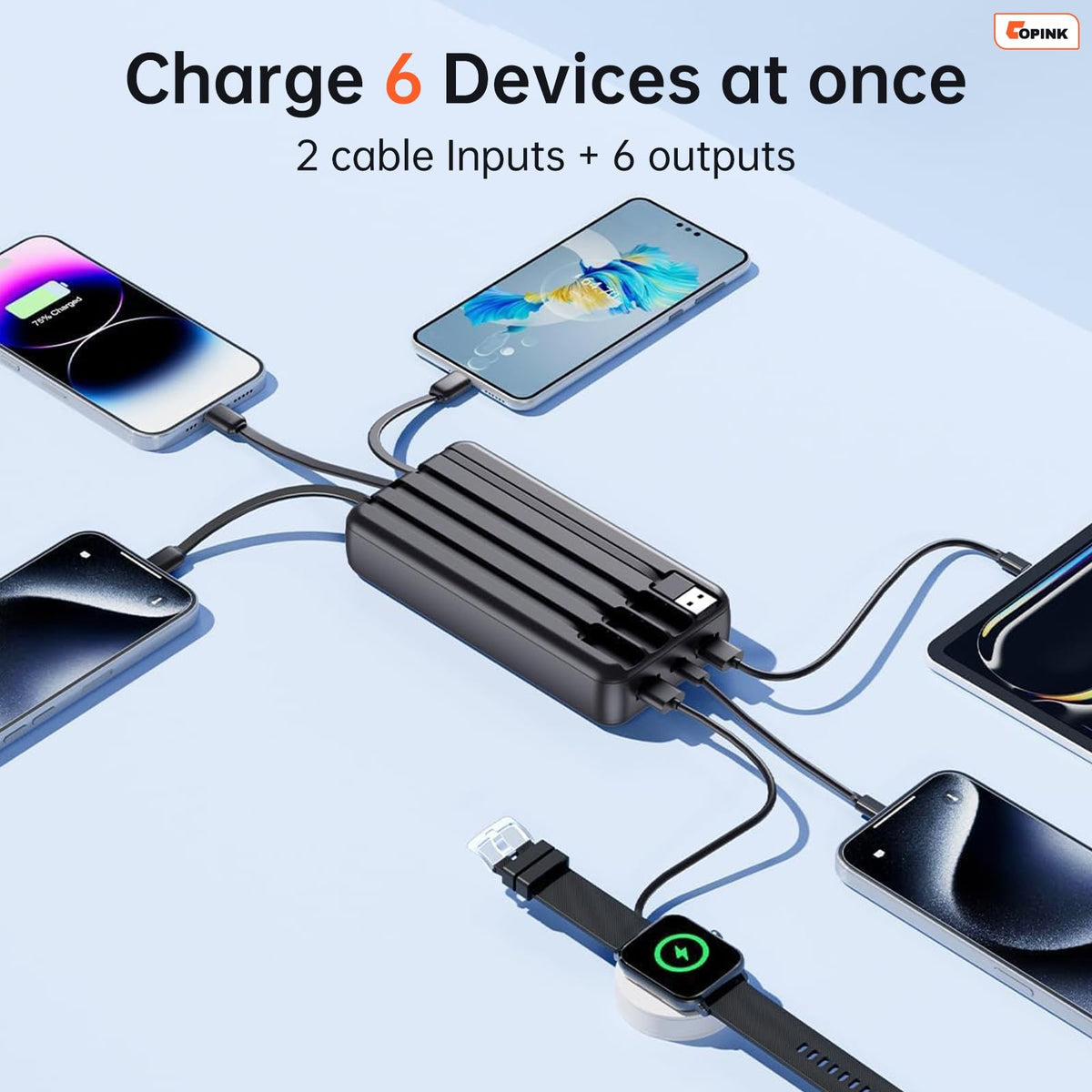 Portable Charger with Built-in Cables, 50000mAh