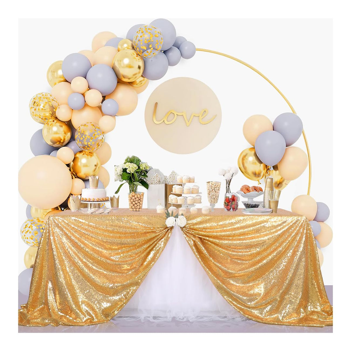 B-Cool Gold Sequin Tablecloth, 60x102 Inches, Rectangle