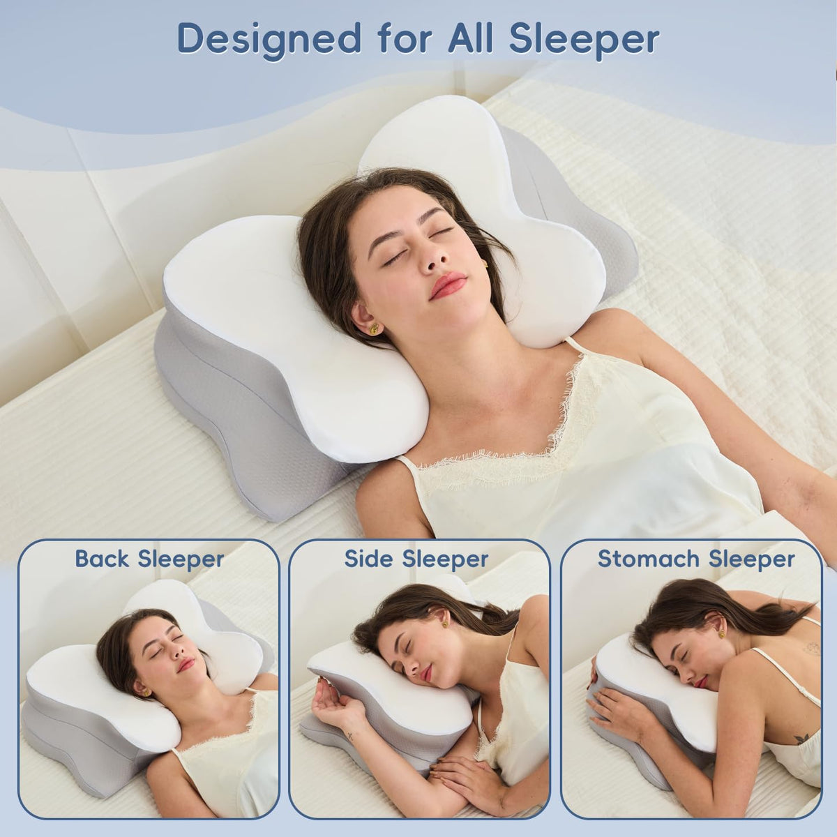 Snugup Ergonomic Cervical Memory Foam Neck Pillow, White