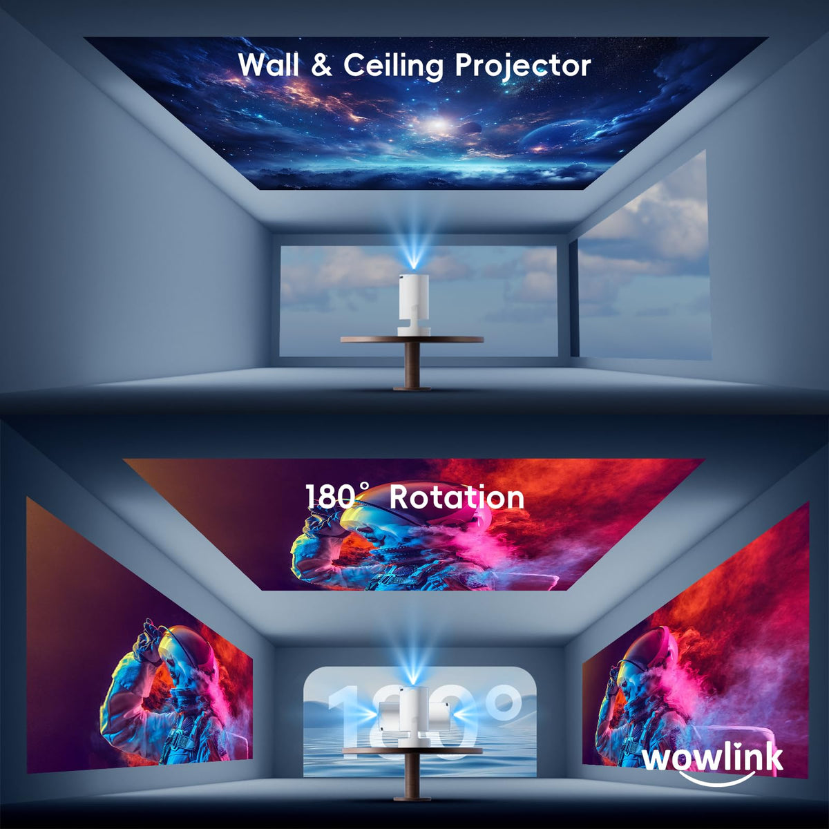 Mini Projector with WiFi 6 & Bluetooth 5.4, 4K Support, White