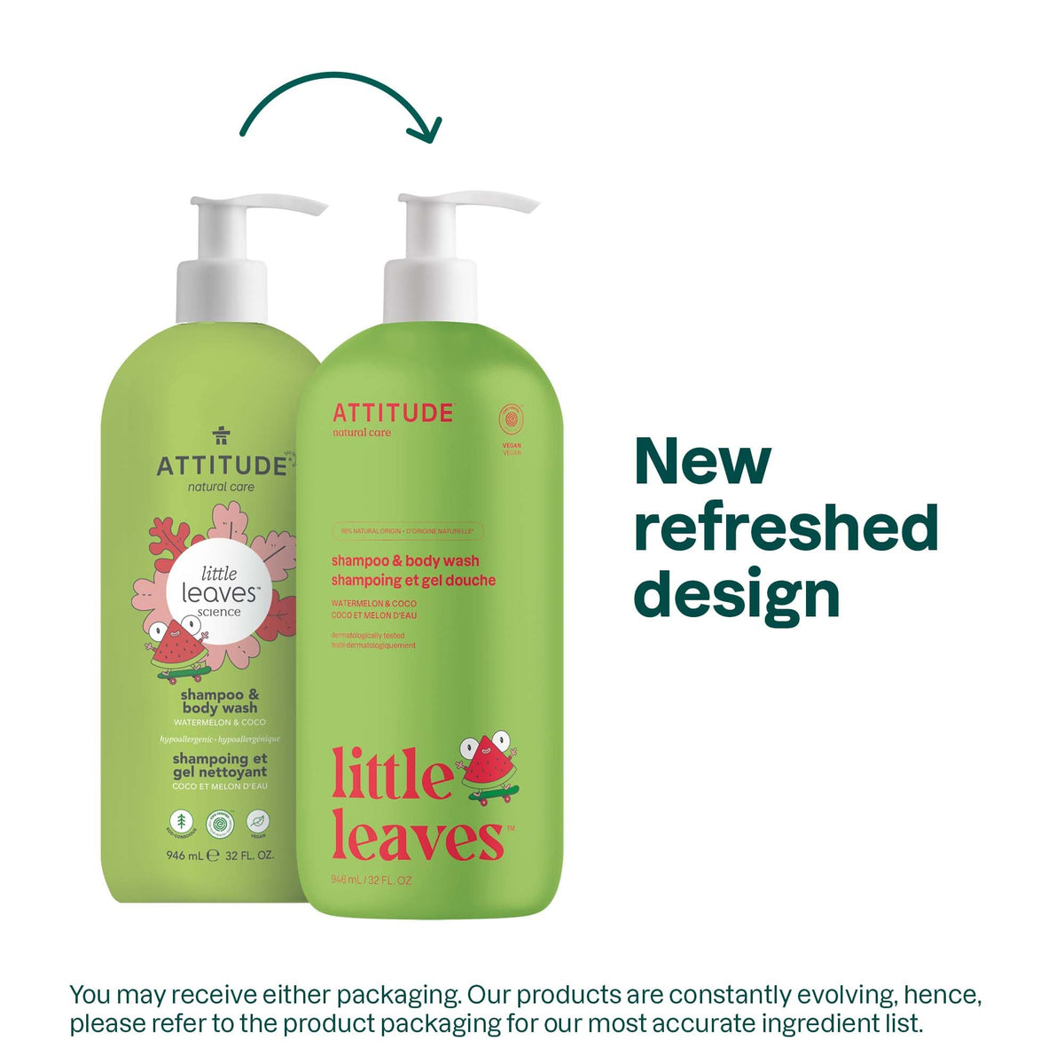 ATTITUDE Kids 2-in-1 Shampoo & Body Wash, Watermelon & Coco, 946 ml