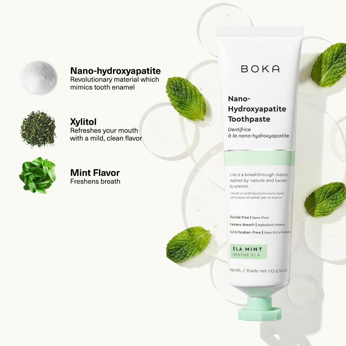 Boka Nano-Hydroxyapatite Toothpaste, Ela Mint, 113 g, 3-Pack