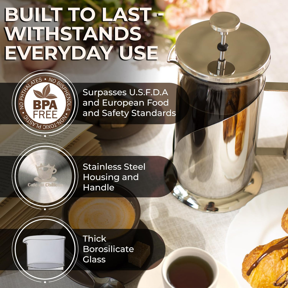 Stainless Steel French Press Coffee Maker, 34 oz