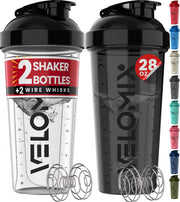 VELOMIX Protein Shaker Bottles with Wire Whisk, 28 oz (2 Pack)