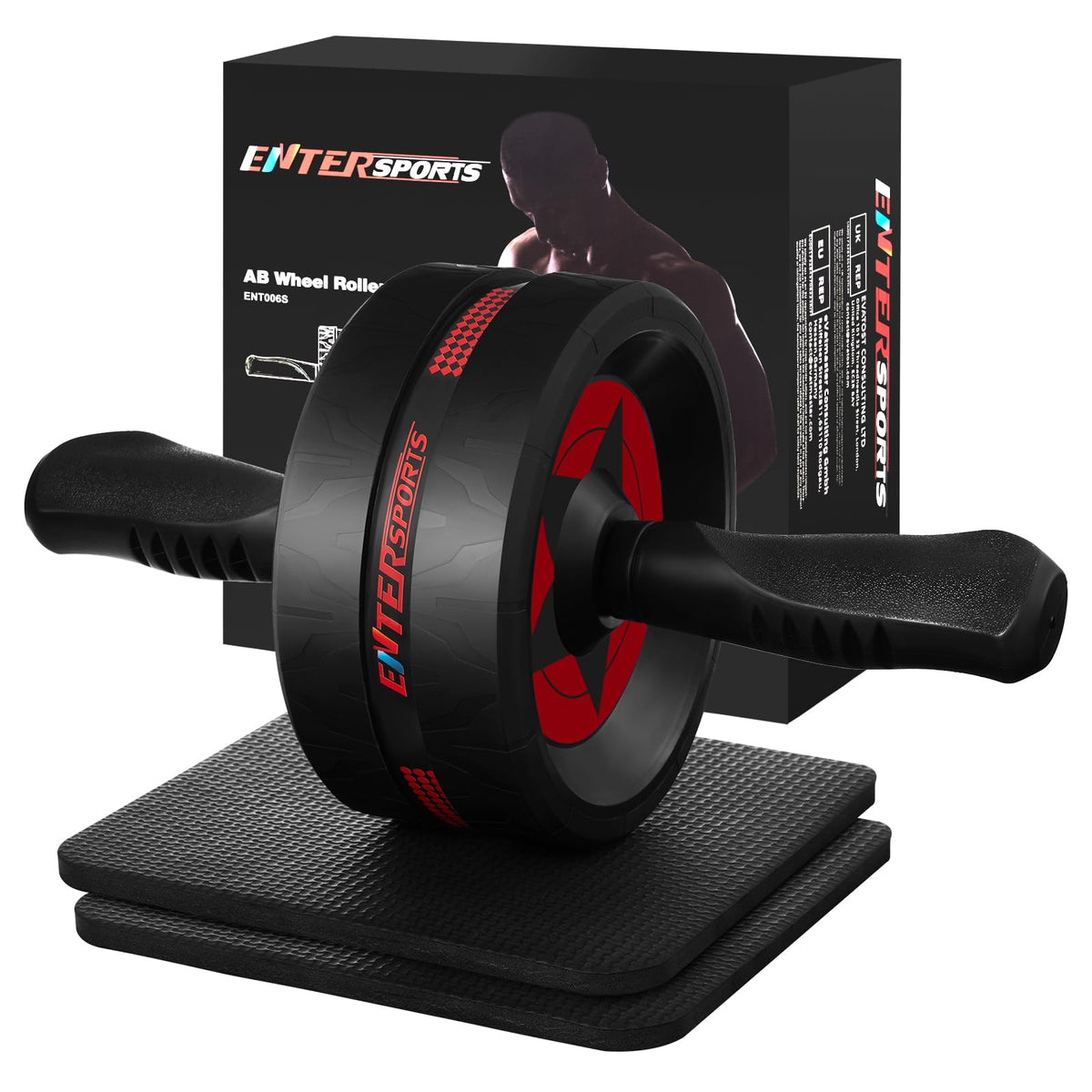 EnterSports Ab Roller Wheel with 2 Knee Pads, Red