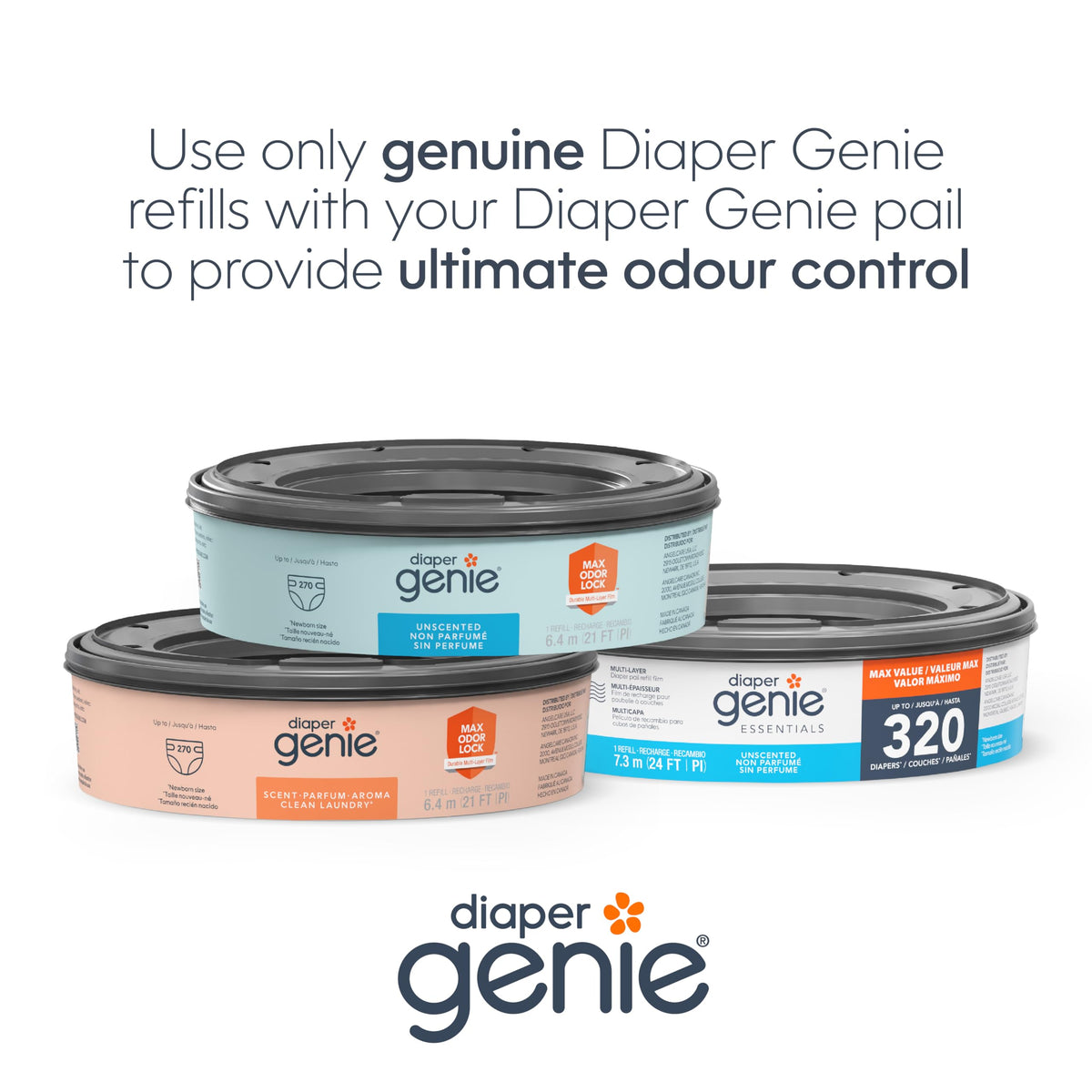 Diaper Genie Essentials Round Refill, Unscented (4 Pack)