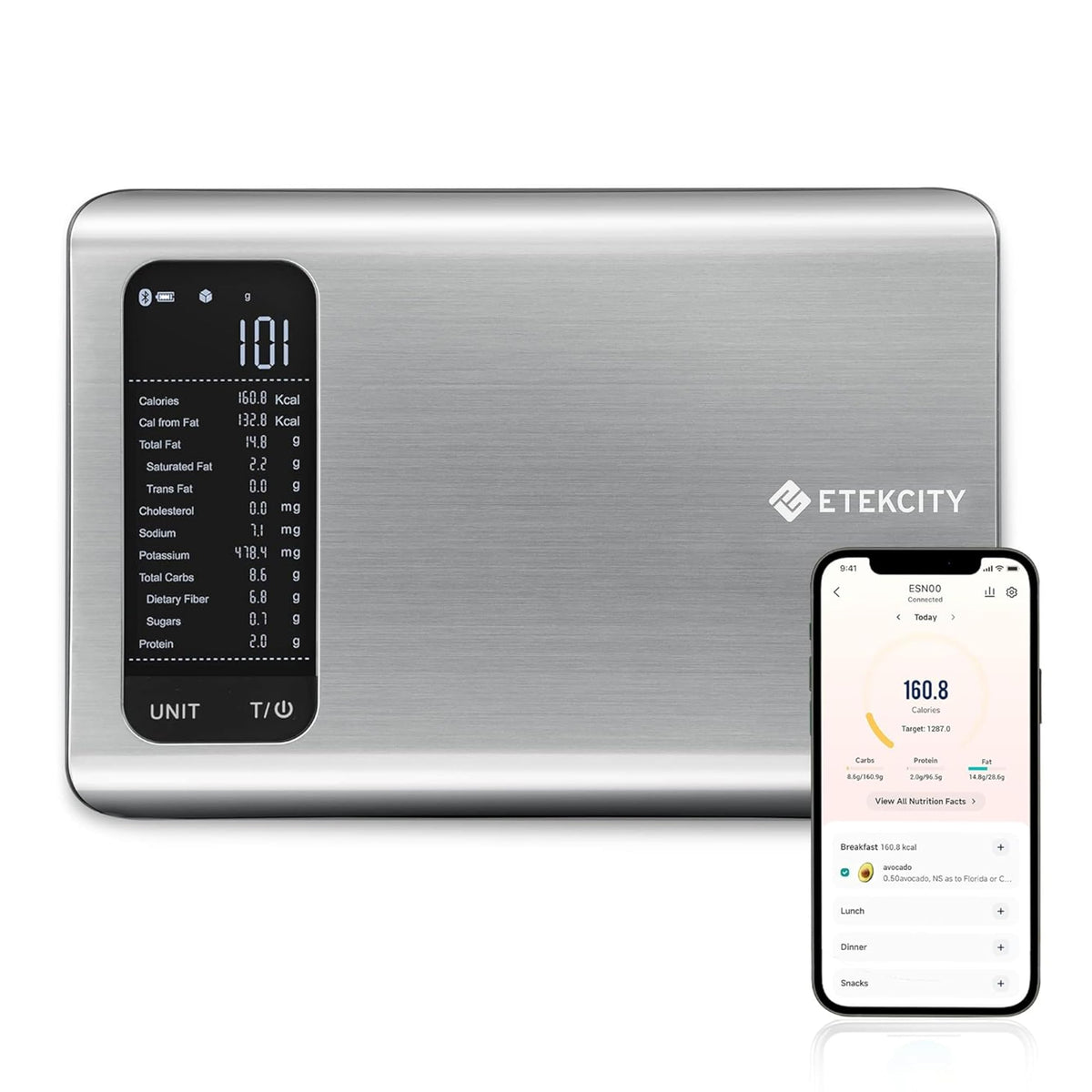 Etekcity Smart Nutrition Kitchen Scale, Silver and Black