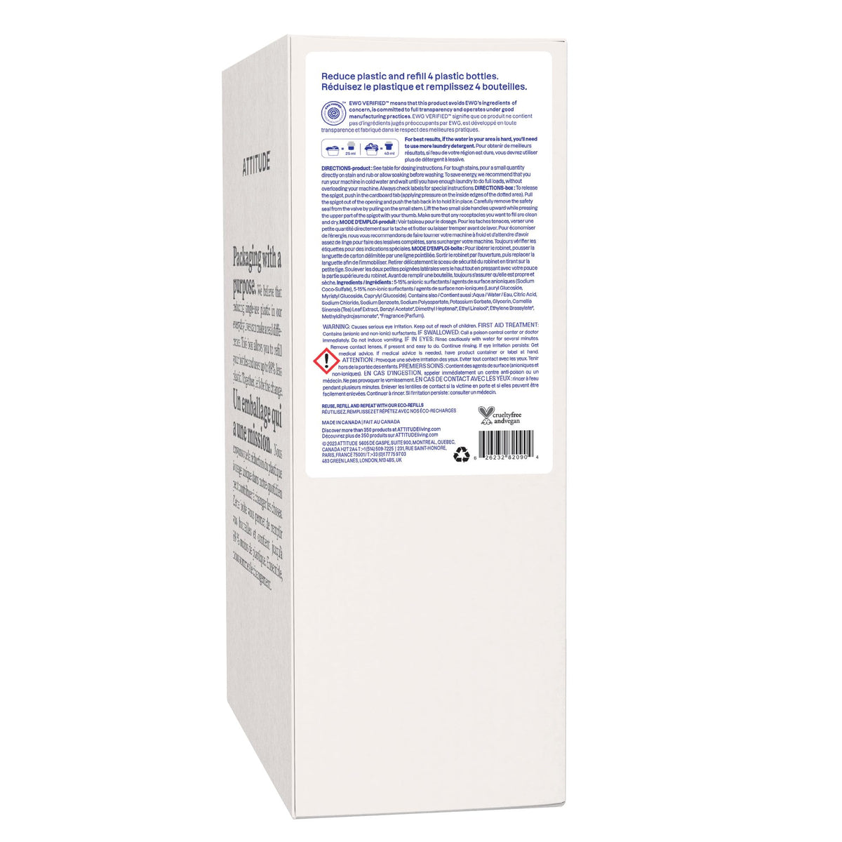 ATTITUDE Liquid Laundry Detergent Refill, Wildflowers, 4 L, 160 Loads