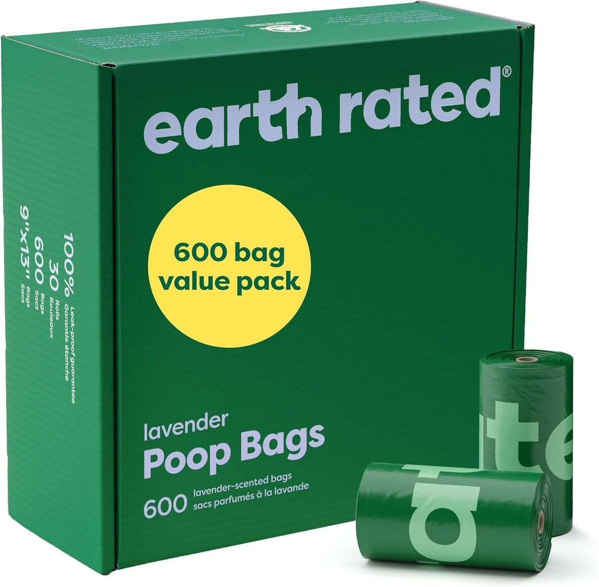 Earth Rated Dog Poop Bags, Lavender Scented, 600 Count Refill Rolls
