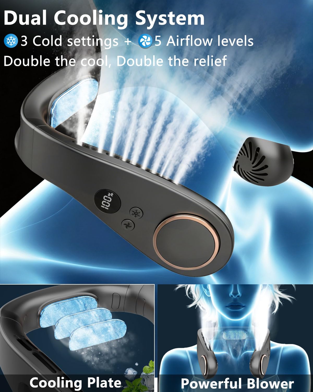 Neck Fan with Cooling Plate, 5500mAh, Black