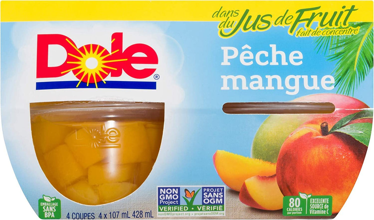 Dole Fruit Bowls, Peach Mango in Fruit Juice, 107ml, 24 Cups