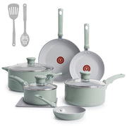 T-Fal Refresh Ceramic Nonstick Cookware Set, 12-Piece, Mint Green