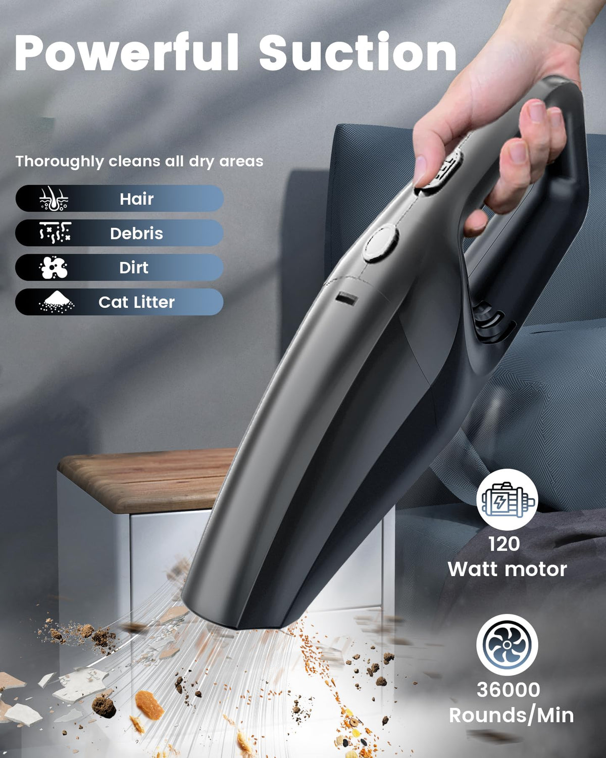 SERVOMASTER Cordless Handheld Vacuum Cleaner, 120W