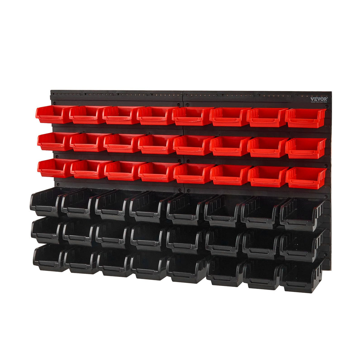 VEVOR Wall Mounted Storage Bins, 48-Bin Parts Rack, Black and Red