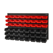 VEVOR Wall Mounted Storage Bins, 48-Bin Parts Rack, Black and Red