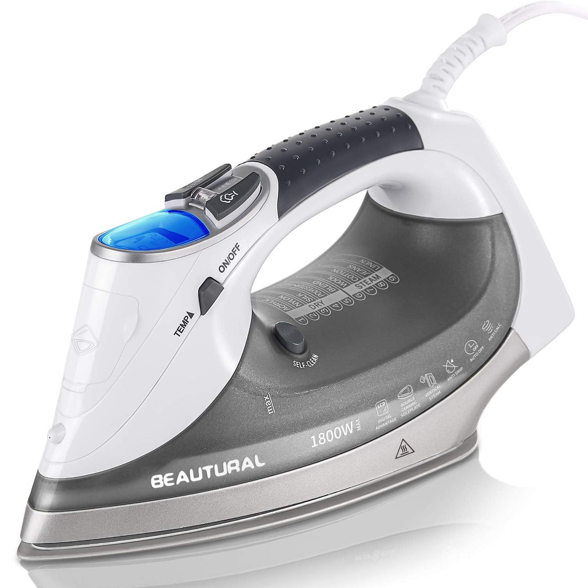 Beautural 1800W Steam Iron with Digital LCD Screen
