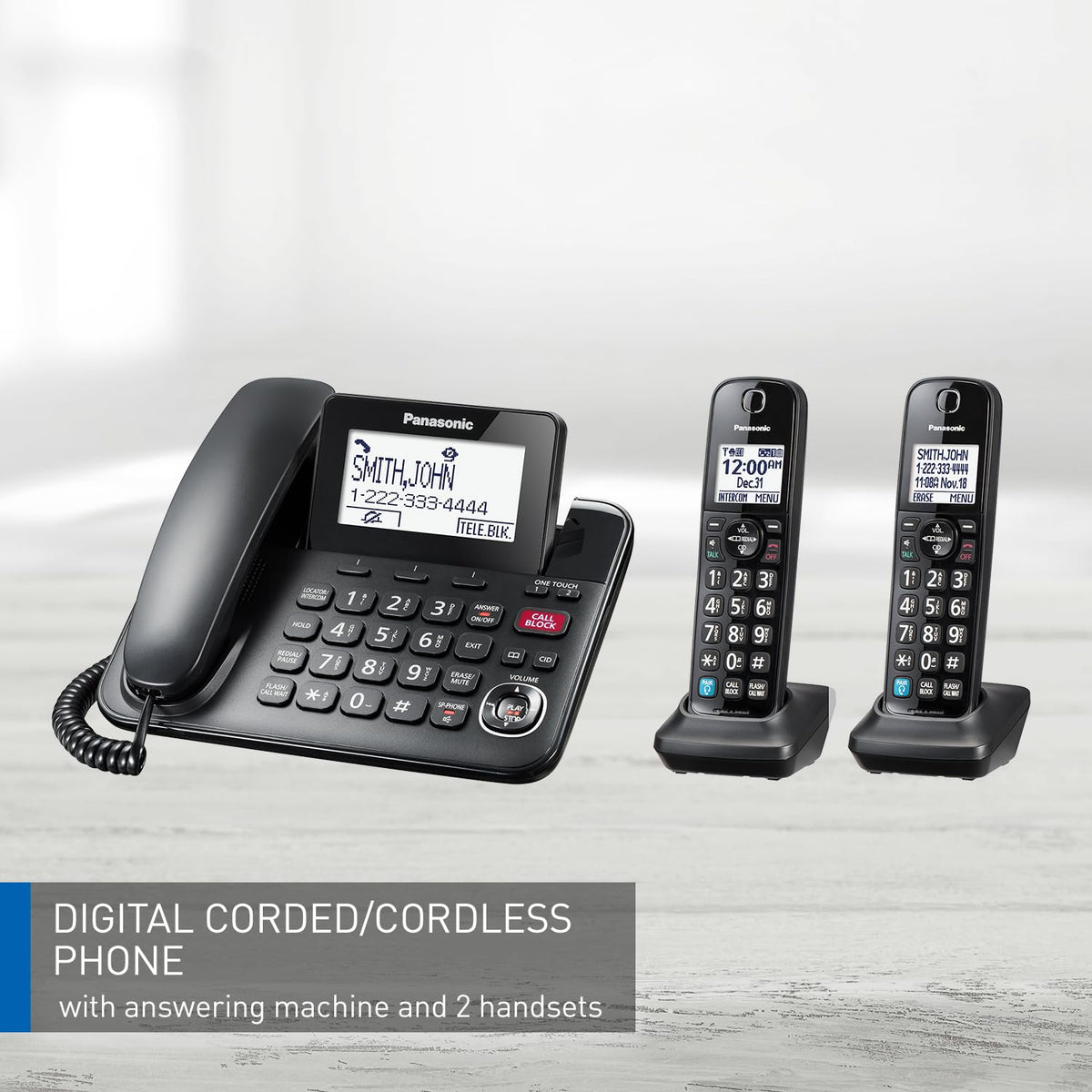 Panasonic KXTGF892B Expandable Corded Phone System, 2 Handsets, Black