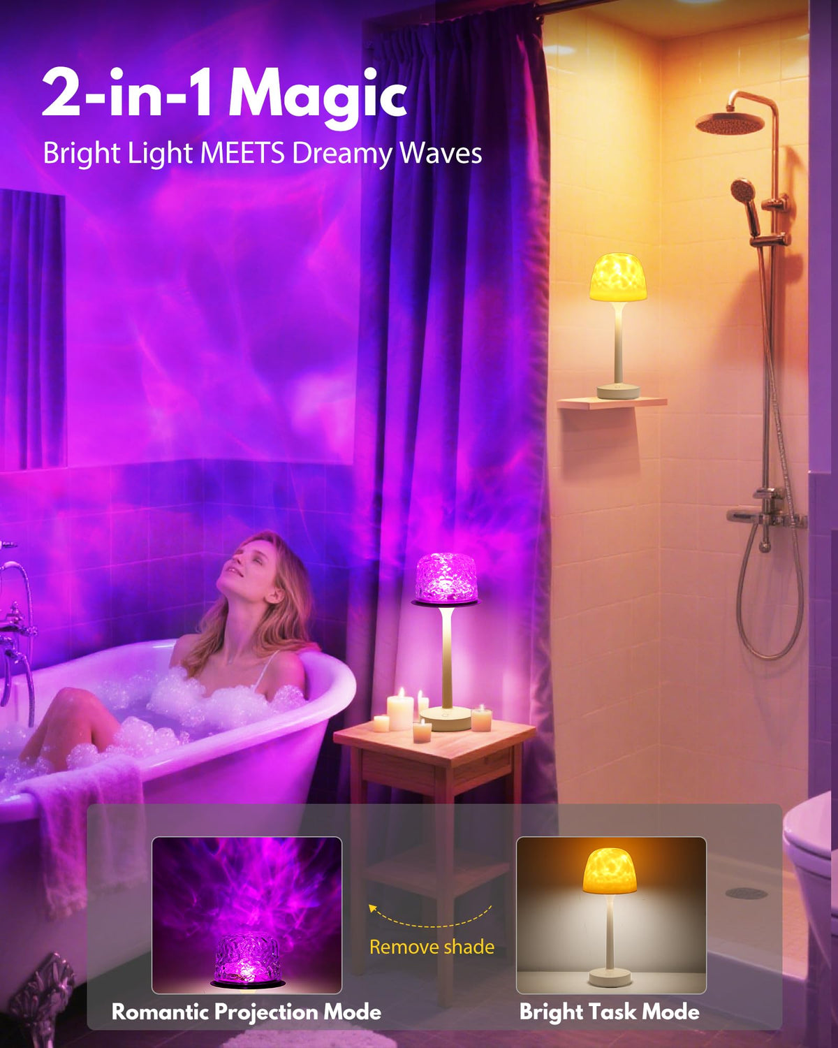 Waterproof Rechargeable Shower Lamp with Ocean Wave Projector