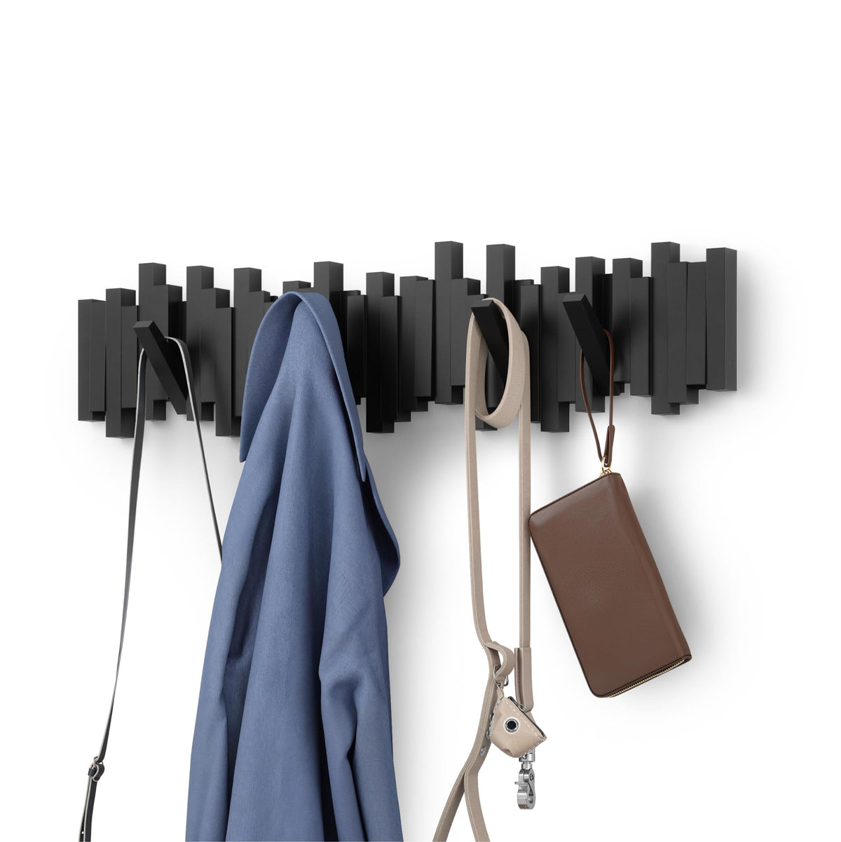 Umbra Sticks Wall-Mounted Coat Rack with 8 Retractable Pegs, Black