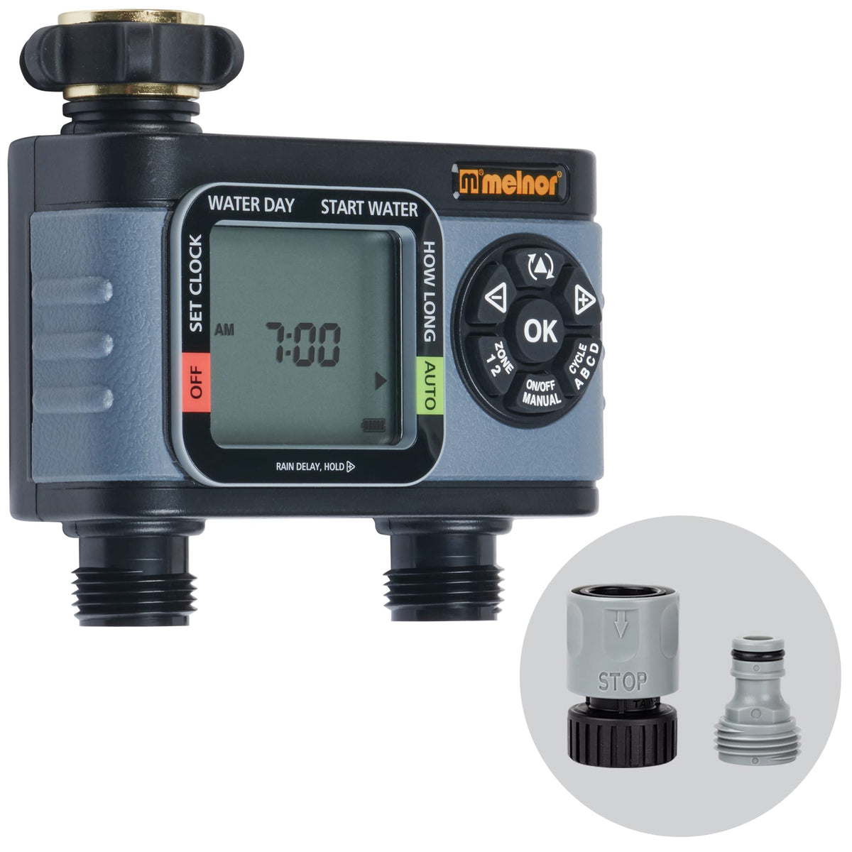 Melnor 65166AMZ HydroLogic Digital Hose Timer, 2-Zone, Black/Grey