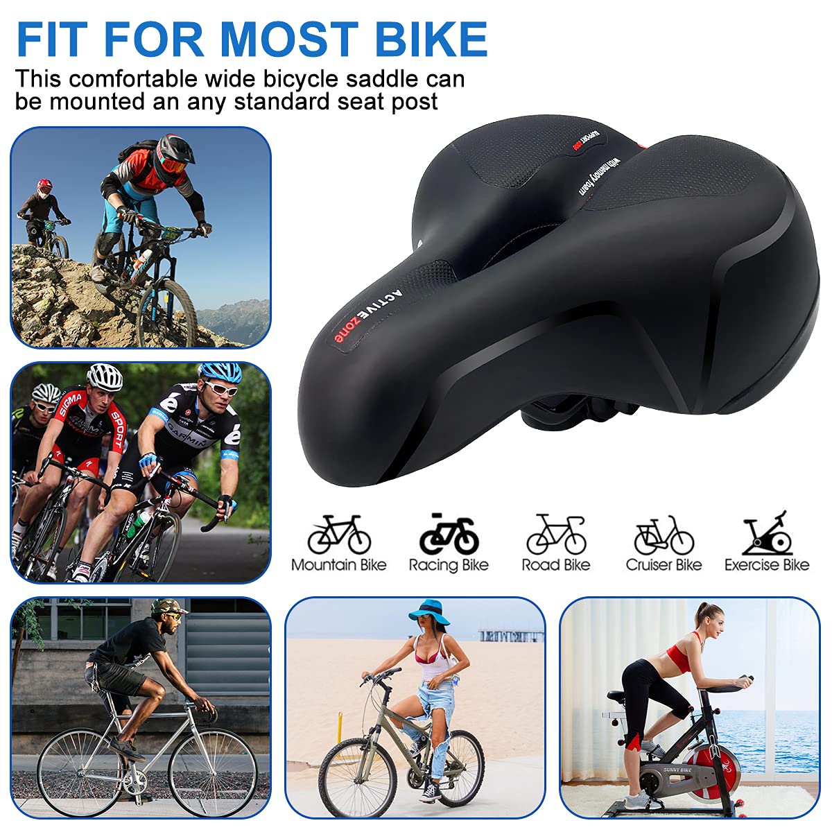 Roryimke Dual Shock Absorbing Bike Seat, Universal Fit