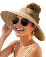 Furtalk Women's Wide Brim Straw Sun Visor Hat, UPF 50, Foldable