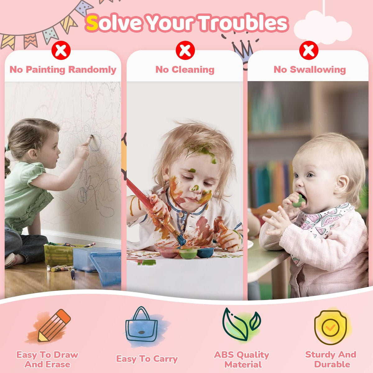 Kikidex Magnetic Drawing Board for Toddlers, Soft Pink