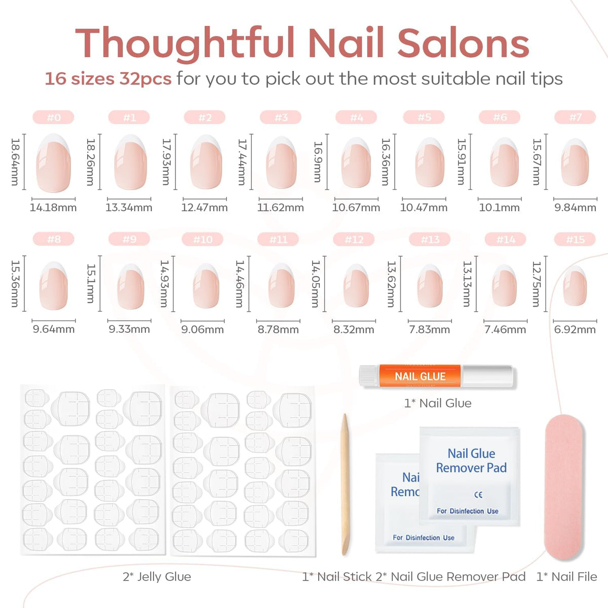 Modelones French Tip Press On Nails, Short Oval, 32 Pieces, Nude