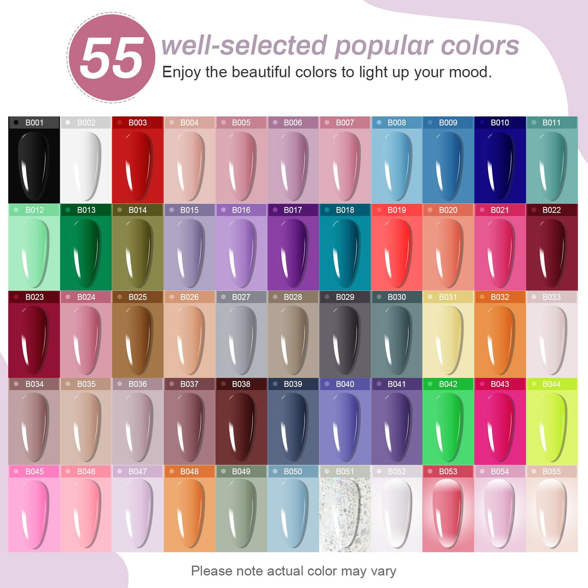 Jodsone Gel Nail Polish Kit, 60 Pieces, with Base and Top Coat