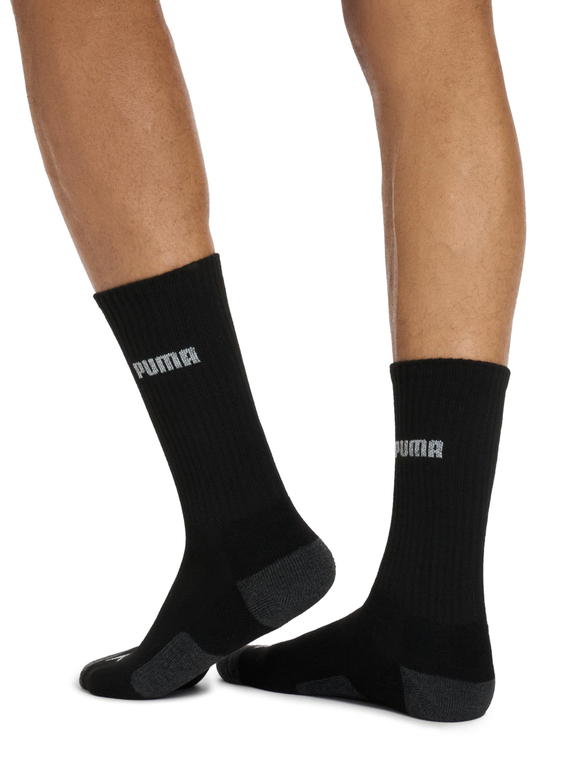 PUMA Men's Crew Socks, Black/Grey Logo, 10-13, 6 Pack
