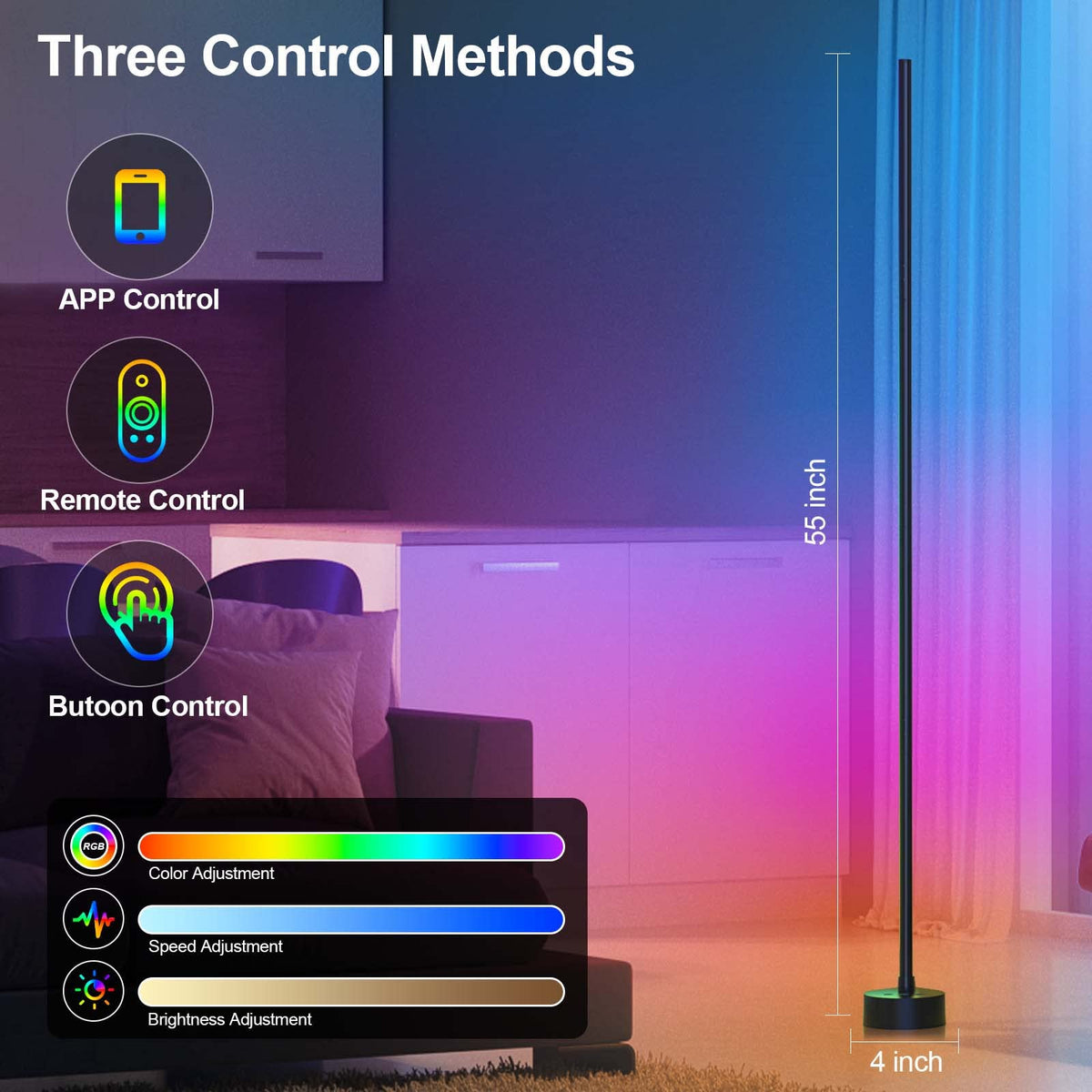 Miortior Smart RGB LED Corner Floor Lamp with Remote