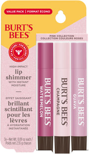 Burt's Bees Lip Shimmer, Champagne, Watermelon, Guava, 3 Pack
