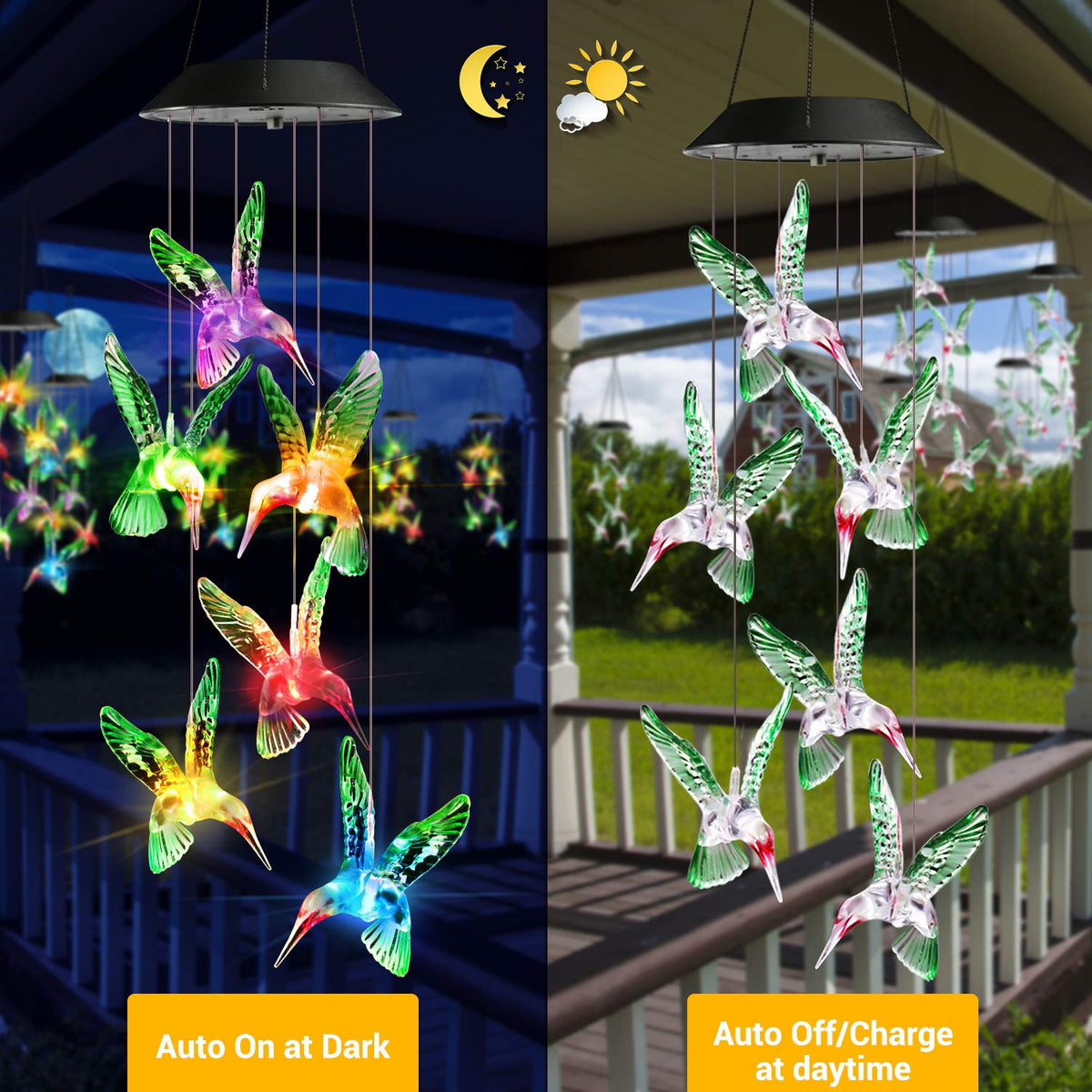 Toodour Colour Changing Solar Hummingbird Wind Chimes