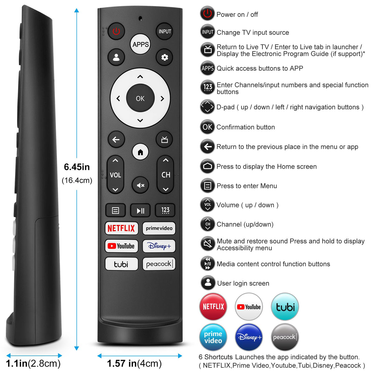 Universal Replacement Remote Control for Hisense Smart Google TVs