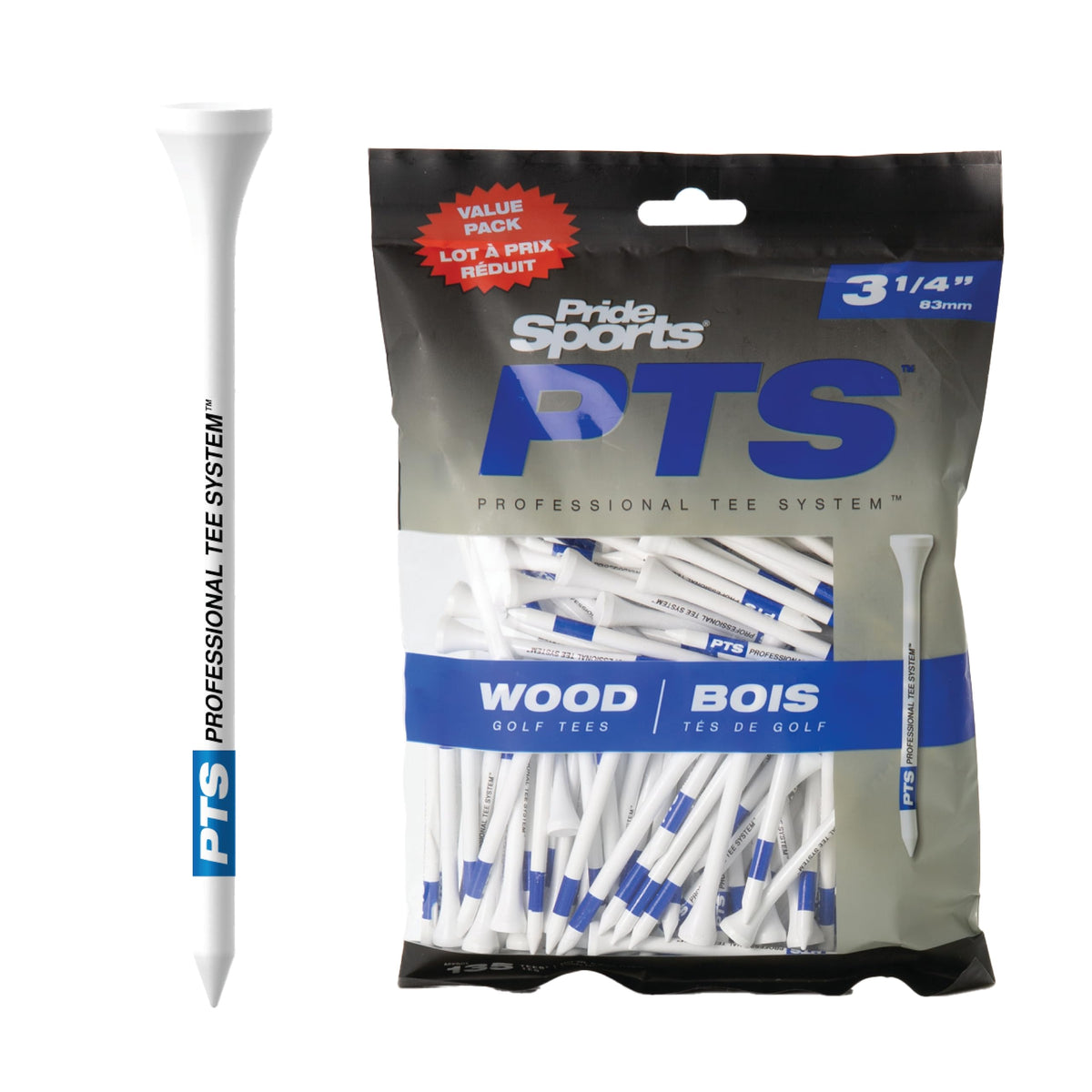 Pride Golf Tees, 3-1/4", Blue on White, 135 Count