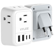VYLEE Travel Plug Adapter, 4 AC Outlets, 4 USB Ports, Type C, 1 Pack
