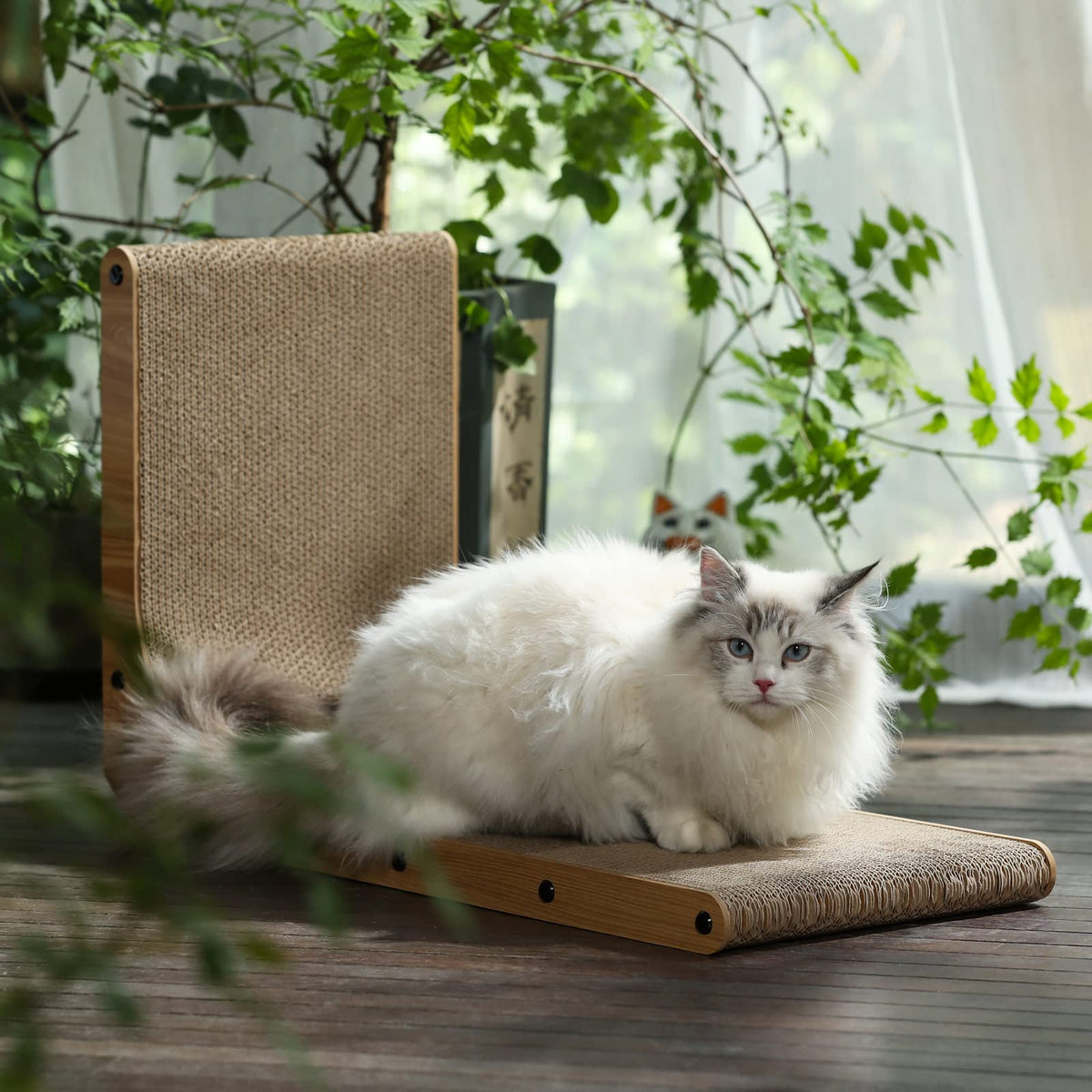 FUKUMARU L-Shape Wall-Mounted Cat Scratcher, 68 cm, Brown