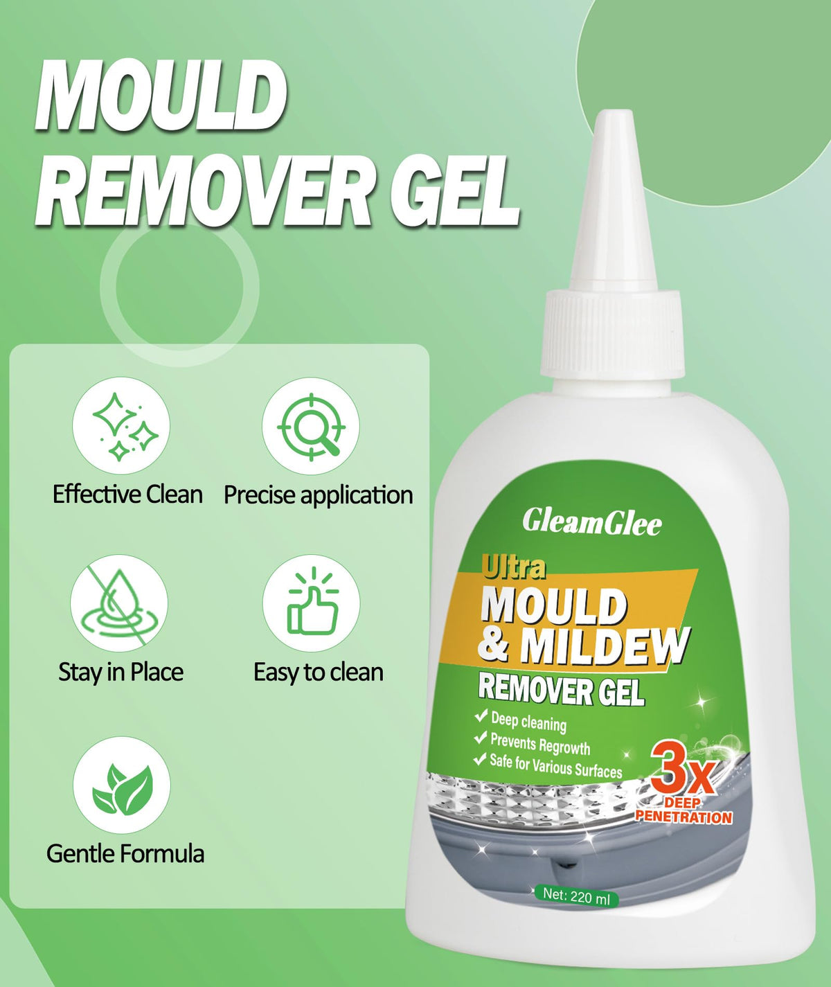 Mould Remover Gel for Washing Machine, Grout and Tiles, 8 fl.oz