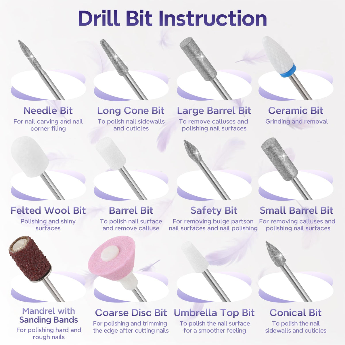 Breosic Electric Nail Drill 35000RPM, 12-in-1, Purple