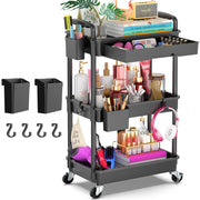 Goovilla 3 Tier Rolling Utility Cart with Removable Drawer, Black