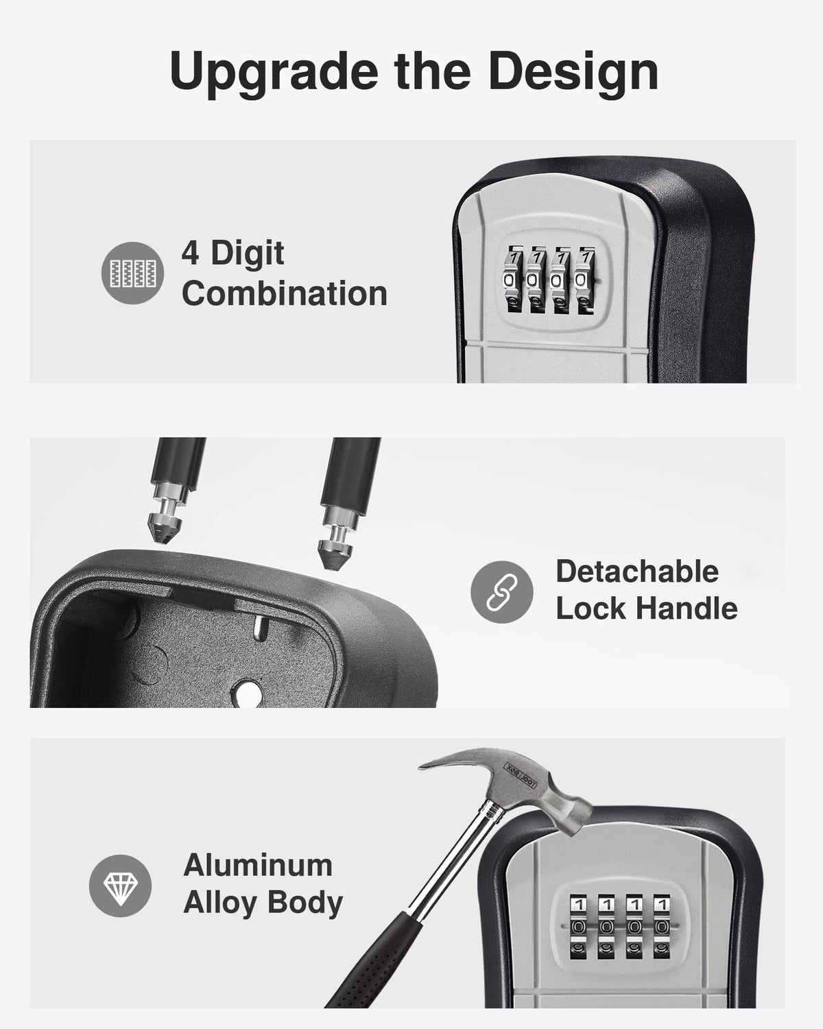 Puroma Portable Resettable Combination Key Lock Box, Grey