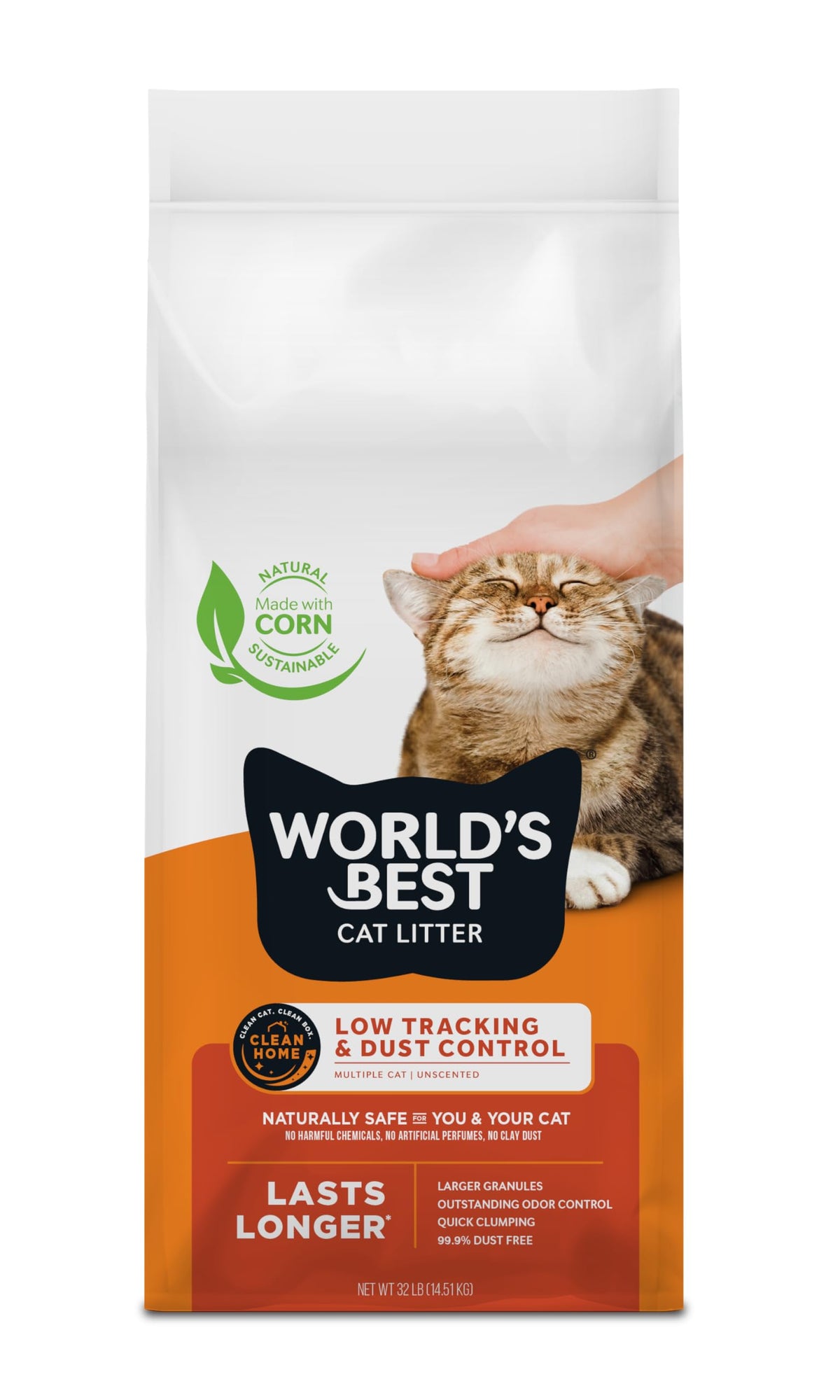 World's Best Cat Litter Low Tracking, Multiple Cat, Unscented, 32 lbs
