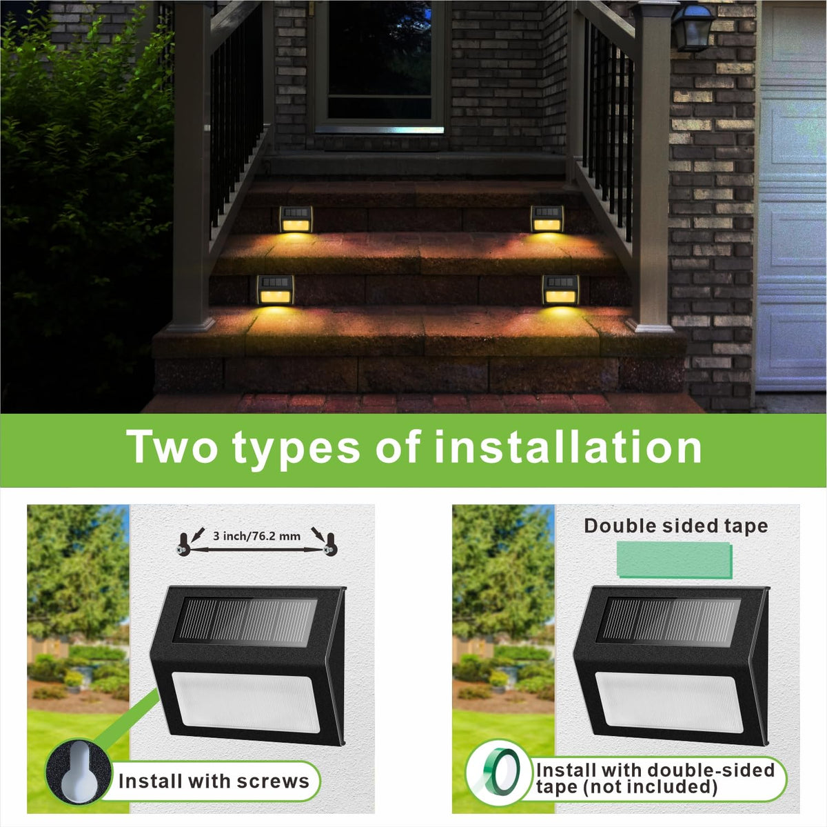 Solar LED Step & Deck Lights, Black (6 Pack)