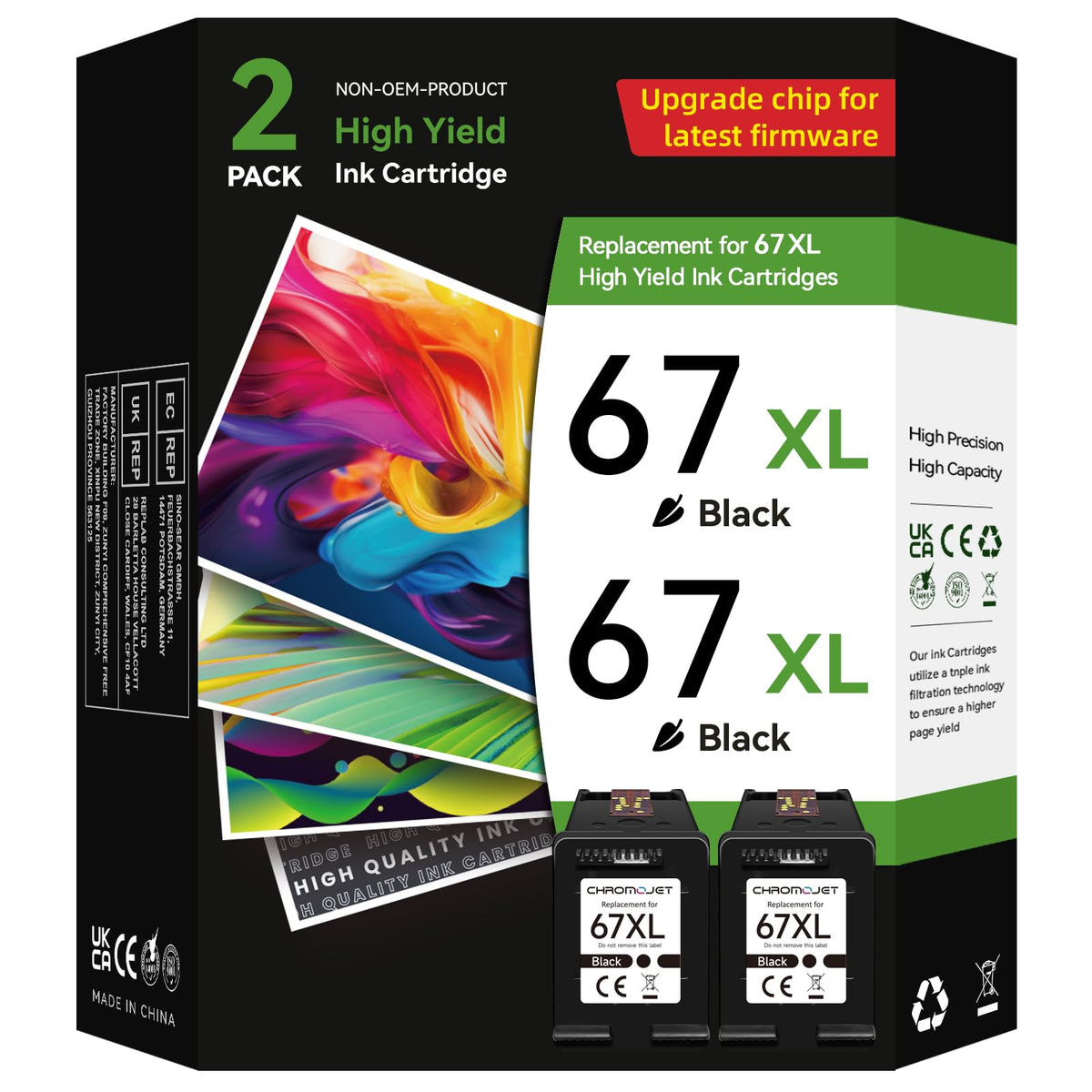 67XL Compatible Ink Cartridges for HP 67, Black (2 Pack)