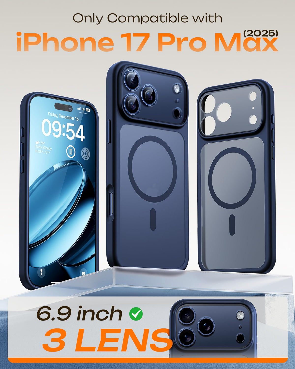 TOCOL Translucent Matte Case for 17 Pro Max, Dark Blue