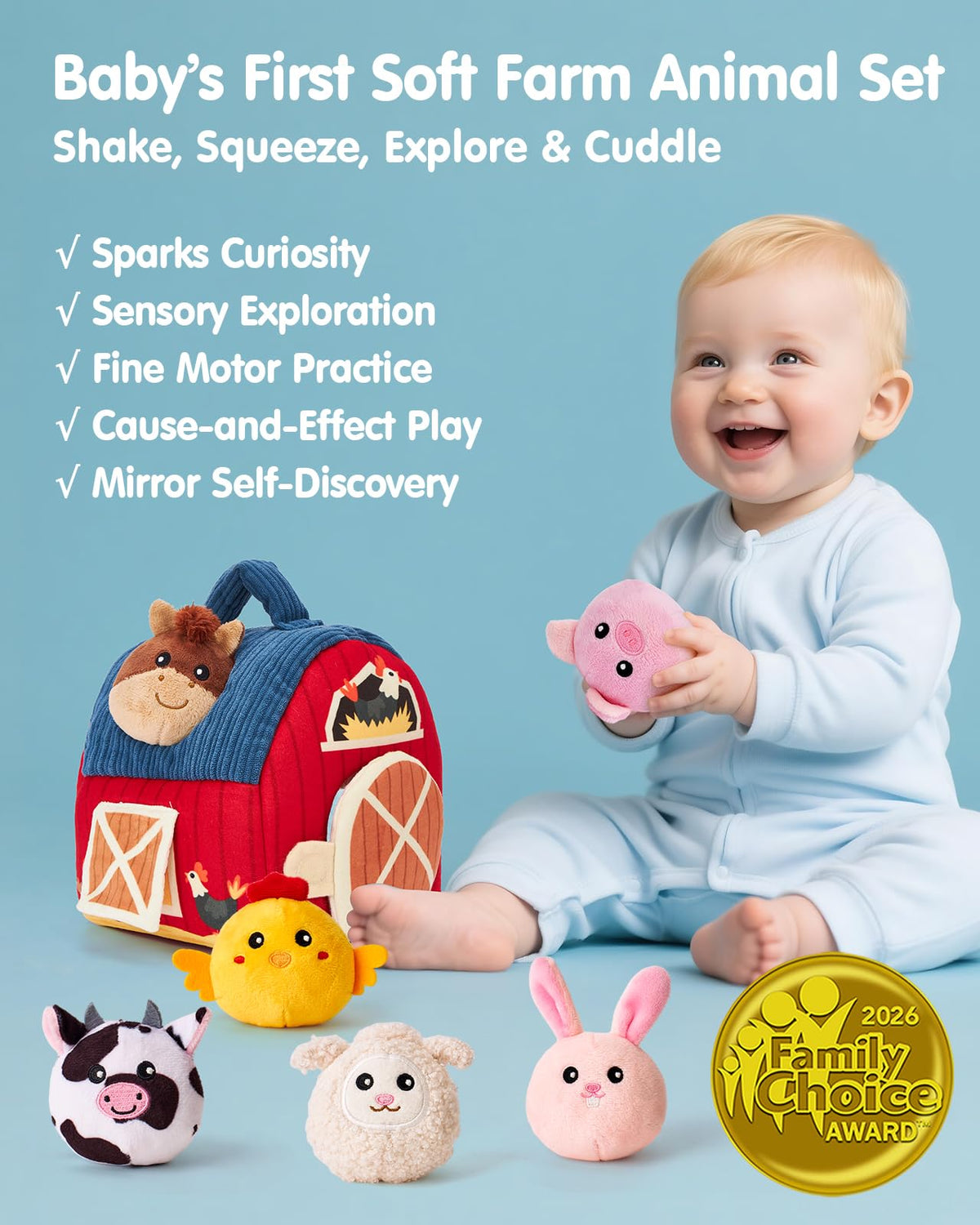Hahaland Montessori Baby Toy Surprise Barn with Stuffed Animals